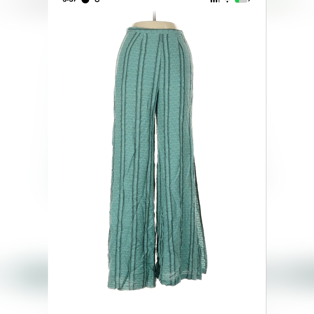 Reformation,Women's Wide-Leg Textured Pants - Teal, Size S